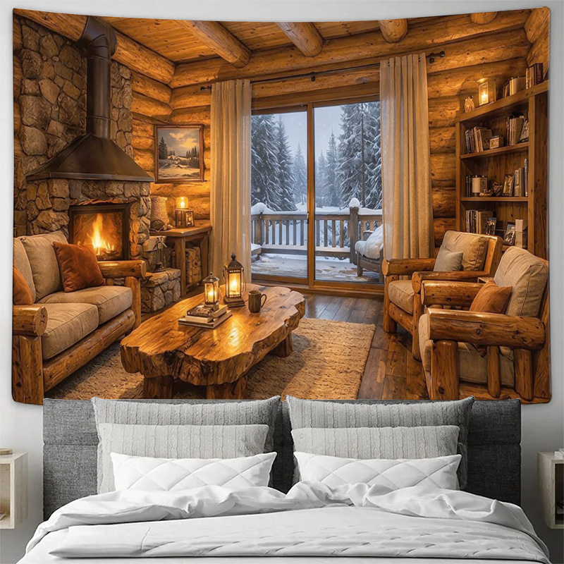 Interior Design Modern - Cozy Wooden Cabin Fireplace Interior Wall