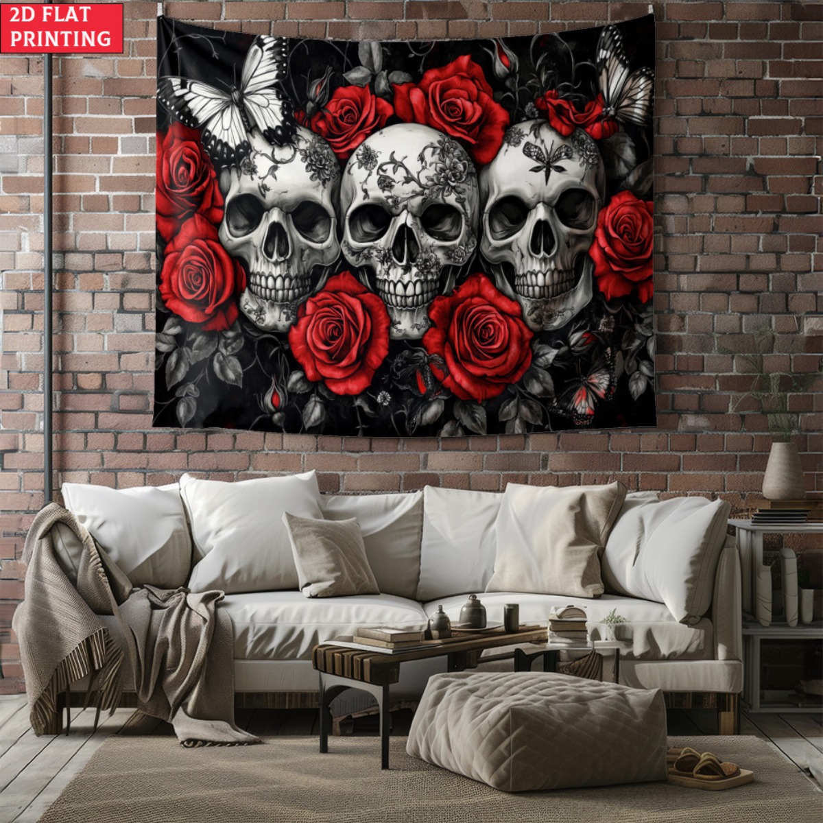 Interior Design Modern - unframed Skull and Roses Gothic Tapestry