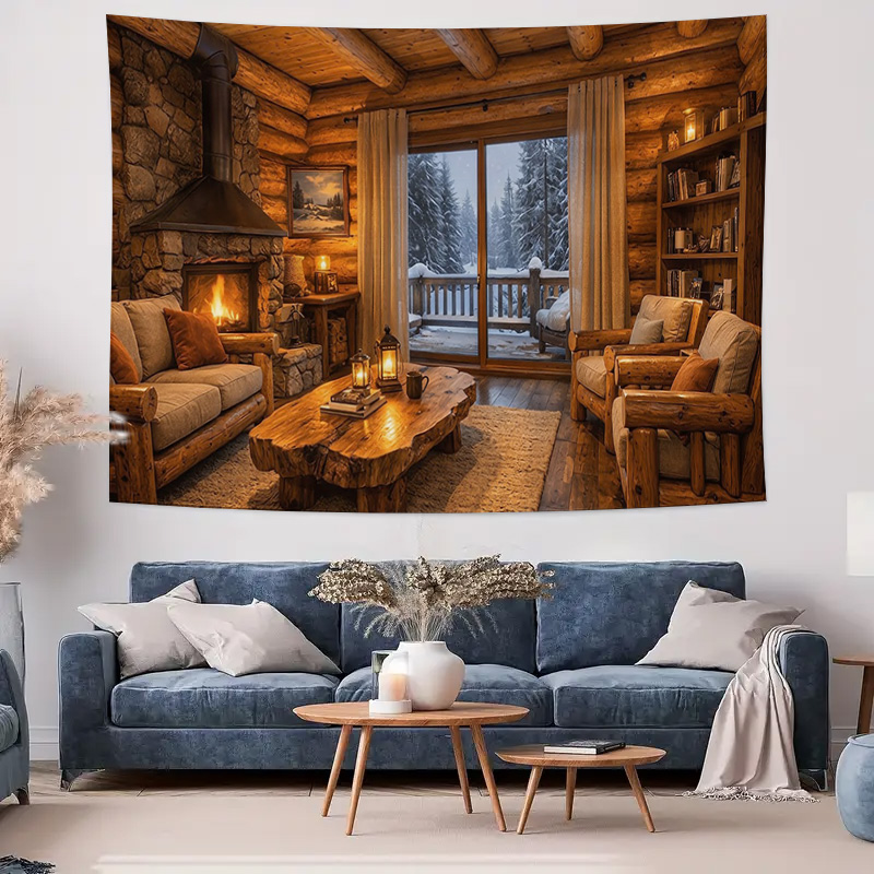 Cozy Wooden Cabin Fireplace In - Interior Design Modern ulasan dan harga